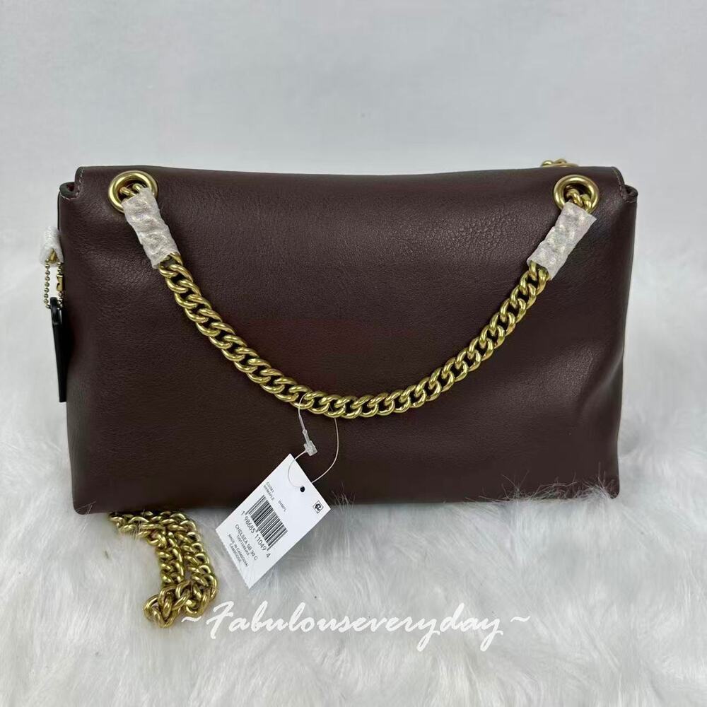COACH Chelsea Shoulder Bag 30 With Chain In Leather CDS61 Brass/Maple NWT - Picture 4 of 10